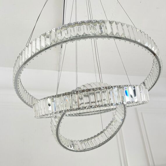 ECLIPSE L crystal chandelier, ring, silver, modern glamor hanging lamp for the living room, adjustable