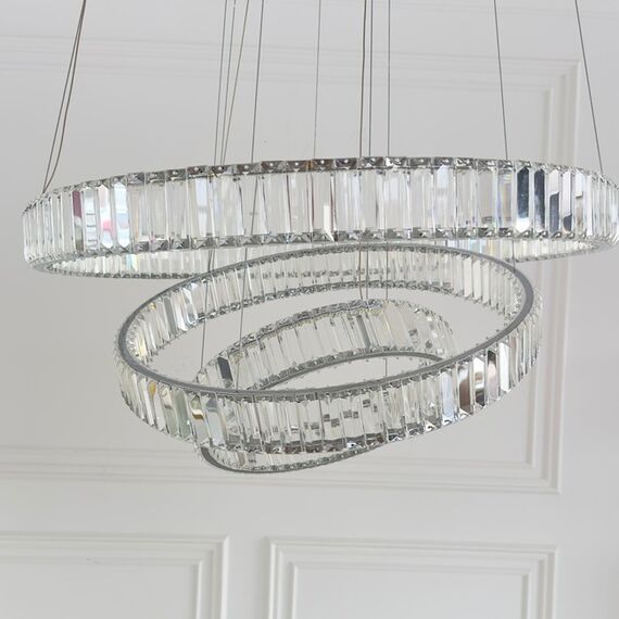 ECLIPSE L crystal chandelier, ring, silver, modern glamor hanging lamp for the living room, adjustable