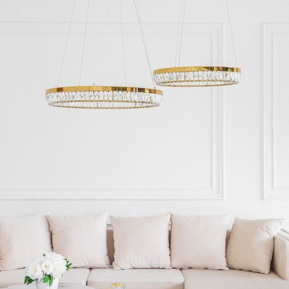 BELLINI crystal chandelier gold, designer, exclusive in a modern style, ring, hanging lamp