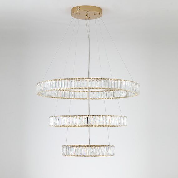 CRYSTAL XL gold crystal chandelier, glamour, exclusive, modern three-level ring