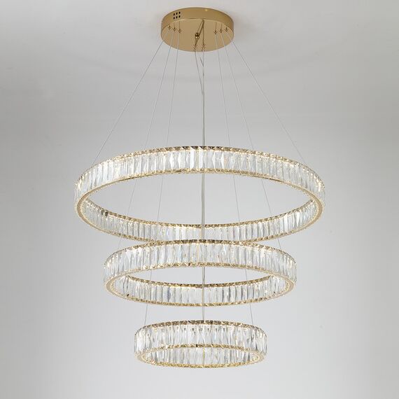 CRYSTAL XL gold crystal chandelier, glamour, exclusive, modern three-level ring