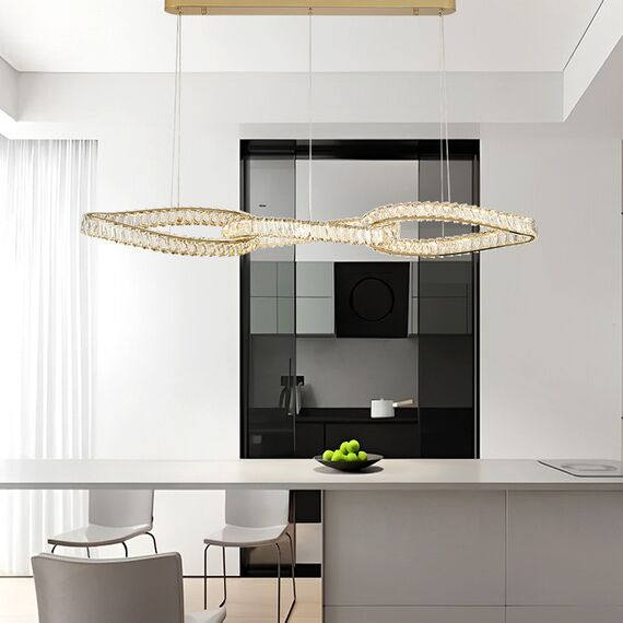 LILIBET L glamorous crystal chandelier, modern, designer, gold oblong hanging lamp