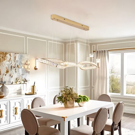 LILIBET L glamorous crystal chandelier, modern, designer, gold oblong hanging lamp