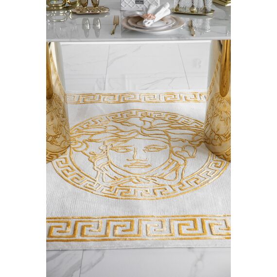Ekskluzywny dywan, z twarzą medusy, do salonu, do jadalni, grecki wzór, beżowy, złoty MEDUSA GOLD