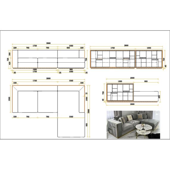 Sofa glamour ekskluzywna narożna nowoczesna, tapicerowana, złota, beżowa, narożnik lewostronny EMPORIO