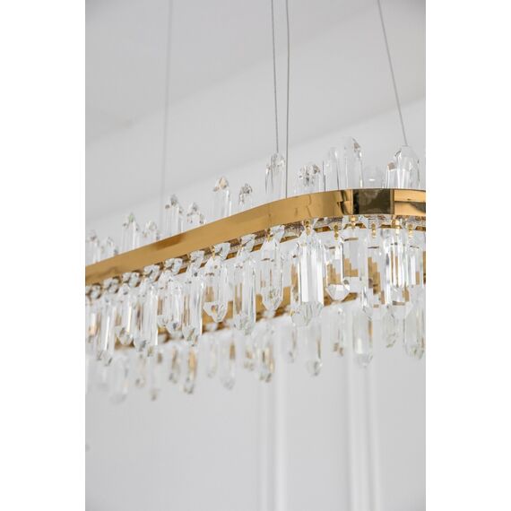 Crystal chandelier, glamor, gold, oblong, designer, exclusive in a modern style, pendant lamp above the table BULGARI L 100cm