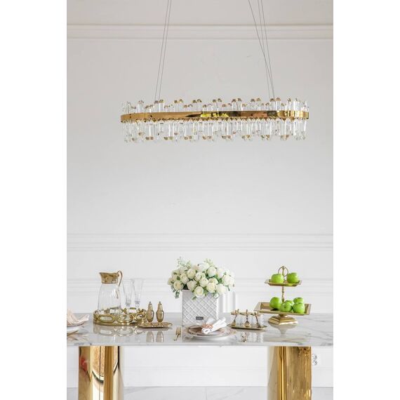Crystal chandelier, glamor, gold, oblong, designer, exclusive in a modern style, pendant lamp above the table BULGARI L 100cm