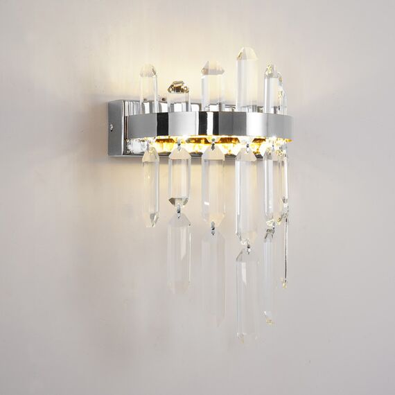 Crystal wall lamp, silver, modern, glamorous BULGARI wall lamp