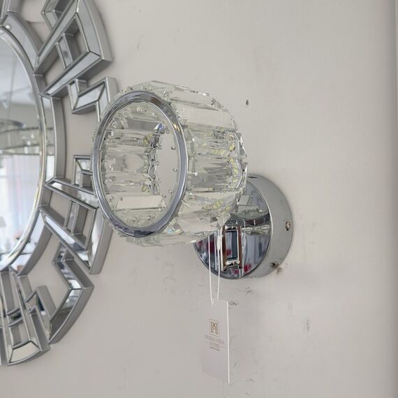 Crystal wall lamp, silver, round, ring, modern, glamorous wall lamp ECLIPSE