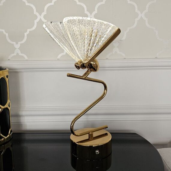 Crystal table lamp MOTYL, gold, glamorous night lamp, modern