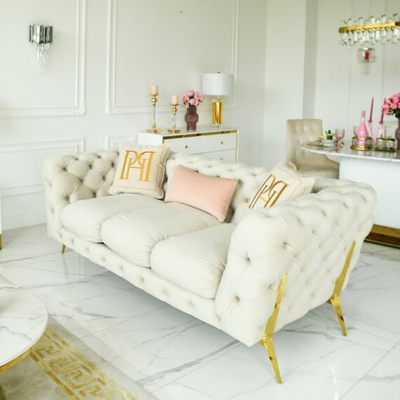 Glamor upholstered modern gold quilted sofa DIVA GOLD