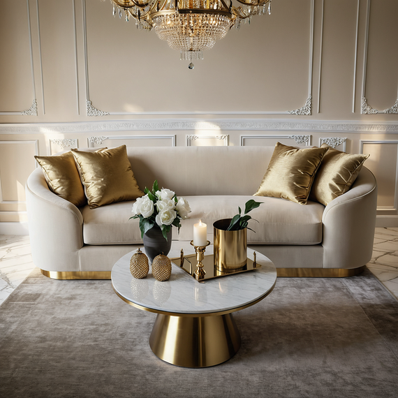 Glamorous sofa exclusive for living room, beige gold FLORENCE