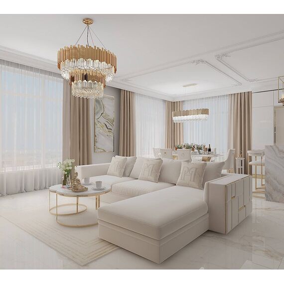 Sofa glamour ekskluzywna narożna nowoczesna, tapicerowana, złota, beżowa, narożnik lewostronny EMPORIO