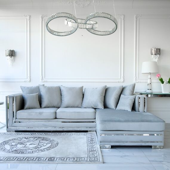 Corner sofa with slats, modern corner, for the living room, extendable, designer silver with slats MONACO