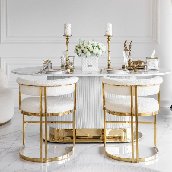 Stół złoty z marmurowym blatem, glamour do jadalni, nowoczesny, designerski ROYAL