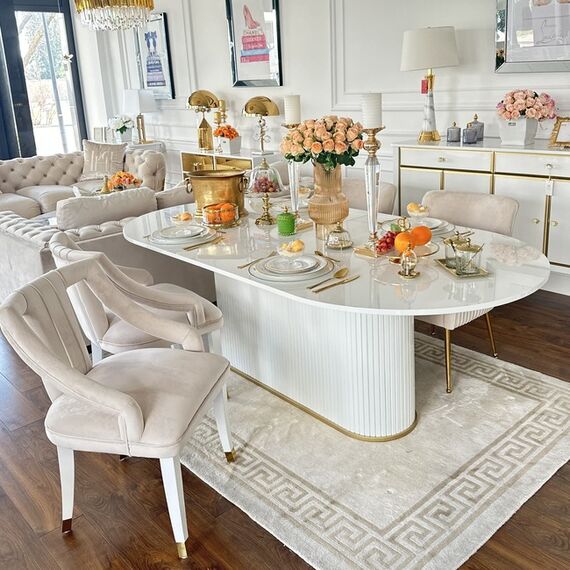 Glamorous extendable table, white, wooden, glossy, varnished, classic for the New York PALERMO dining room