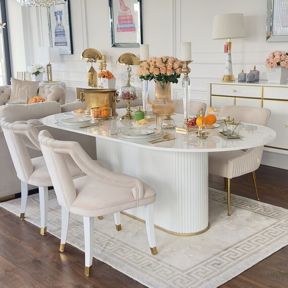 Glamorous extendable table, white, wooden, glossy, varnished, classic for the New York PALERMO dining room