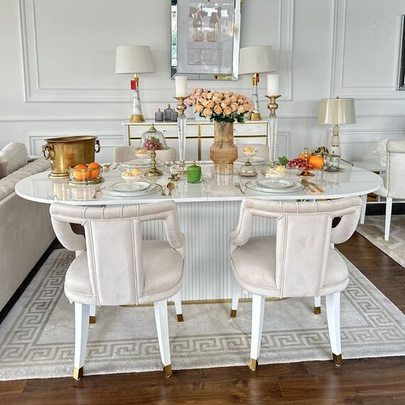 Glamorous extendable table, white, wooden, glossy, varnished, classic for the New York PALERMO dining room