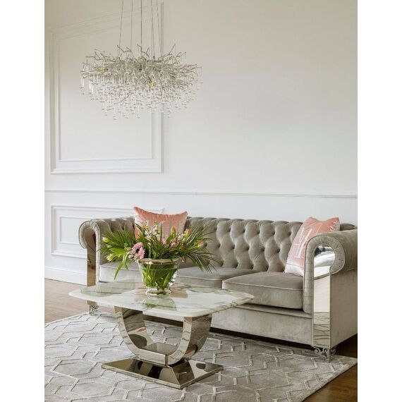 Glamorous coffee table for the living room with a white marble top, silver ART DECO