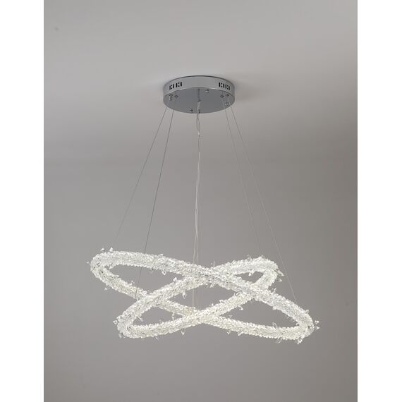 Glamorous ICE M crystal LED ceiling chandelier, round, modern silver