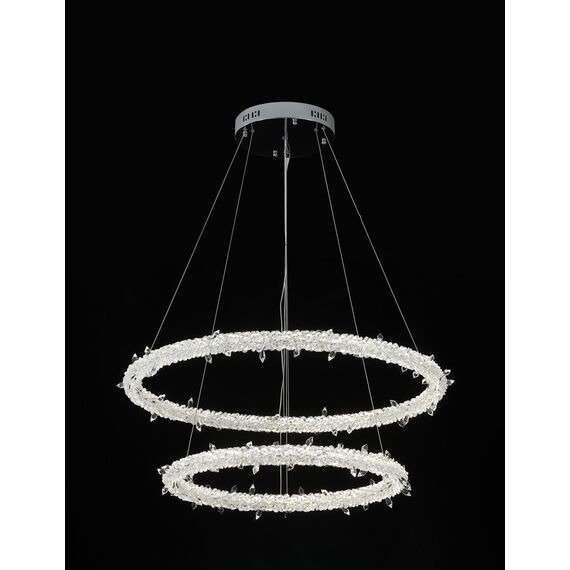 Glamorous ICE M crystal LED ceiling chandelier, round, modern silver