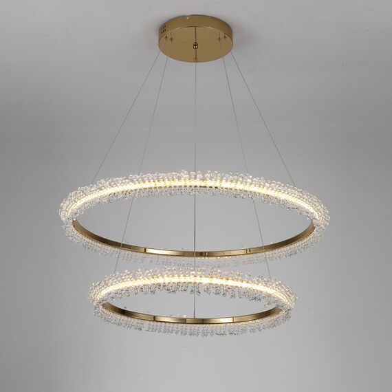 BRINA XL glamor crystal chandelier, gold, designer, exclusive in a modern style, two-story round hanging lamp