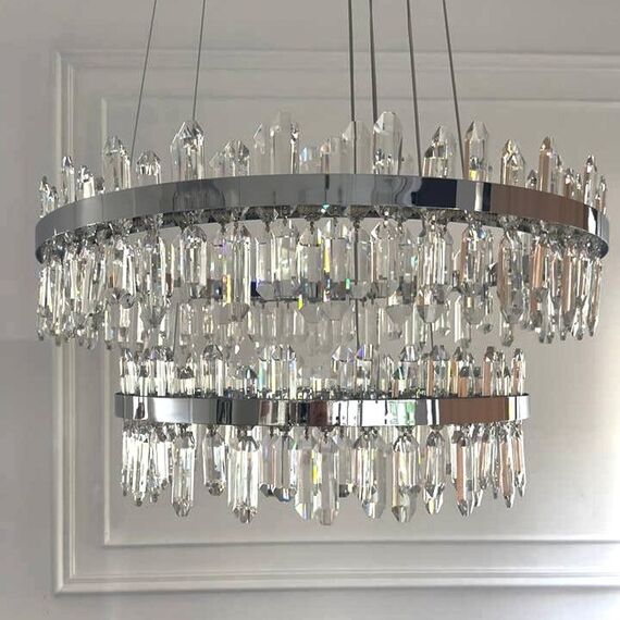 BULGARI XL crystal chandelier, two-story, luxurious glamor silver