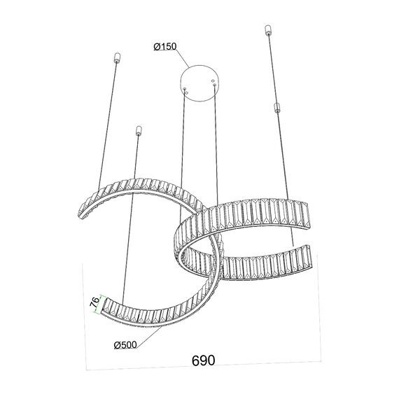 COMO crystal chandelier, rings, silver, modern glamor hanging lamp for the living room, adjustable