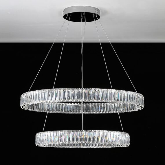 CRYSTAL L crystal chandelier, silver, glamorous, exclusive, modern two-level ring