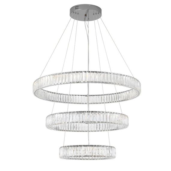 CRYSTAL XL silver crystal chandelier, glamour, exclusive, modern three-level ring
