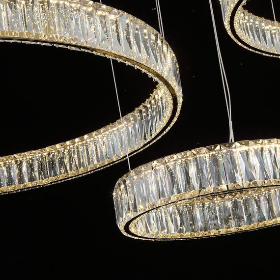 CRYSTAL XXL gold crystal chandelier, glamorous, exclusive, modern with three rings