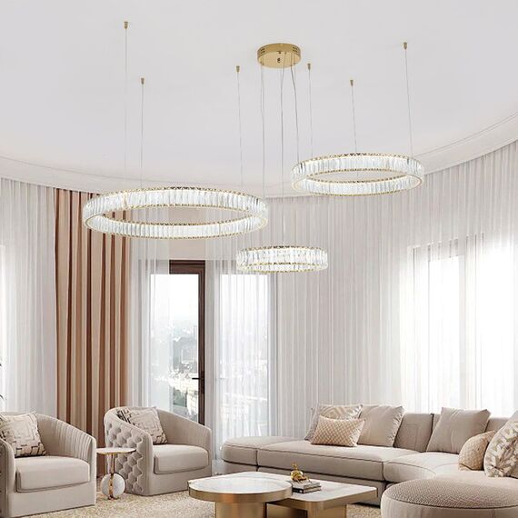 CRYSTAL XXL gold crystal chandelier, glamorous, exclusive, modern with three rings