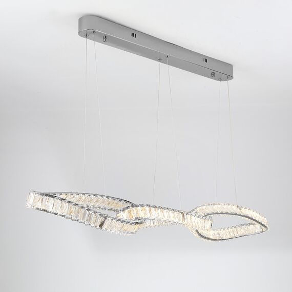 LILIBET L glamorous crystal chandelier, modern, designer, elongated silver hanging lamp