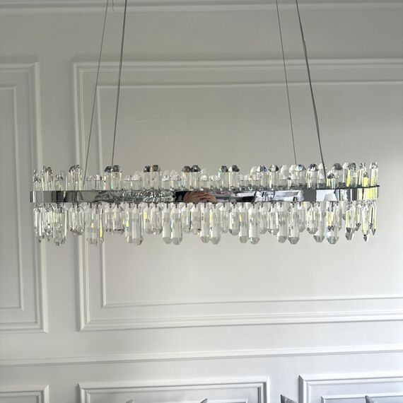 BULGARI L crystal chandelier, silver glamorous hanging lamp, modern for the living room, adjustable