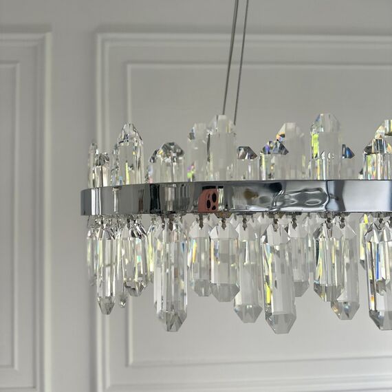BULGARI L crystal chandelier, silver glamorous hanging lamp, modern for the living room, adjustable