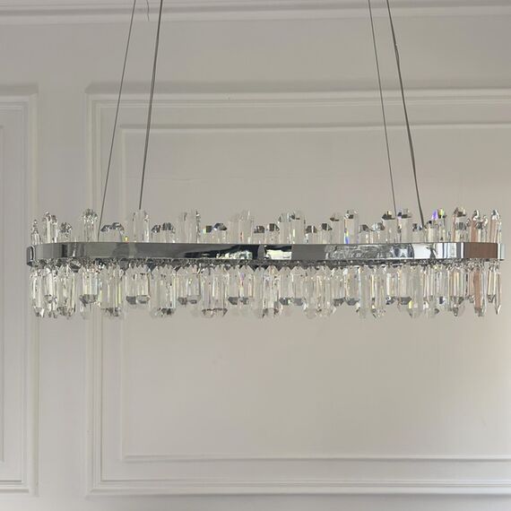 BULGARI L crystal chandelier, silver glamorous hanging lamp, modern for the living room, adjustable