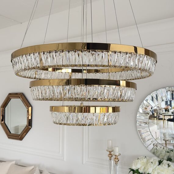 Crystal chandelier, gold, designer, exclusive in a modern style, ring, hanging lamp BELLINI XL