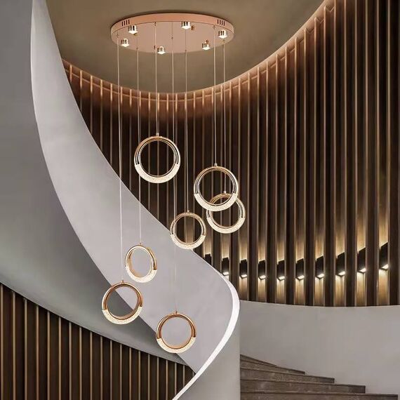 Modern chandelier, glamor pendant lamp, gold, round, designer, exclusive, hanging ceiling lamp ROUND M