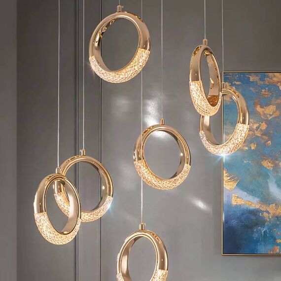 Modern chandelier, glamor pendant lamp, gold, round, designer, exclusive, hanging ceiling lamp ROUND M