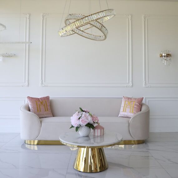 Glamorous sofa exclusive for living room, beige gold FLORENCE