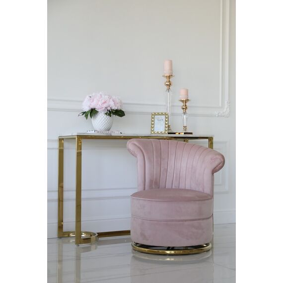 Designer Armchair, velvet, pink, gold FLOWER