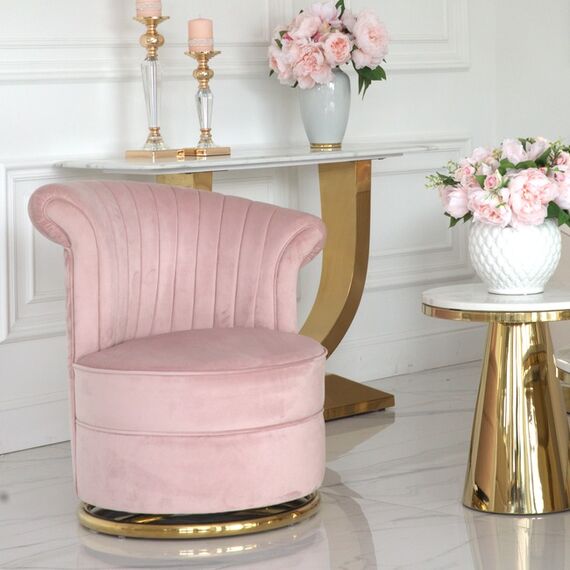 Designer Armchair, velvet, pink, gold FLOWER