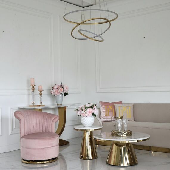 Designer Armchair, velvet, pink, gold FLOWER