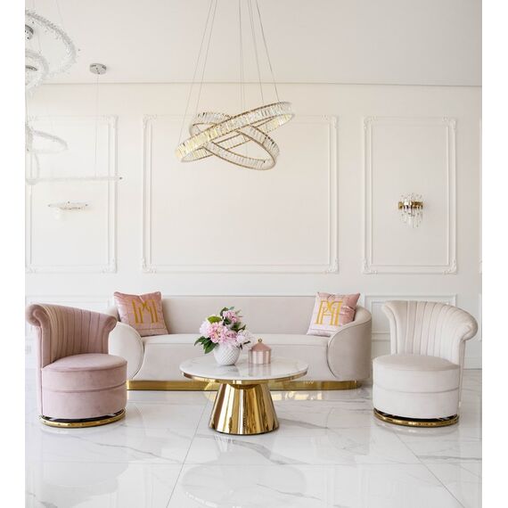 Designer Armchair, velvet, pink, gold FLOWER