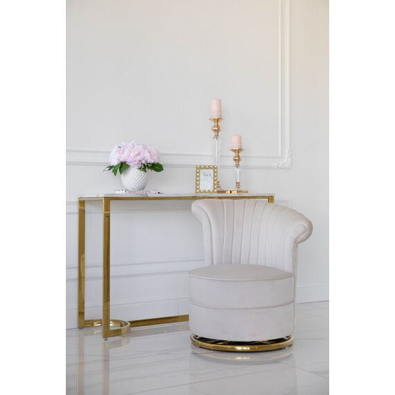 Designer Armchair, velvet, beige, gold FLOWER