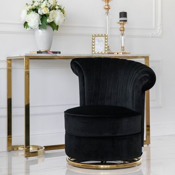 Designer Armchair, velvet, black, gold FLOWER