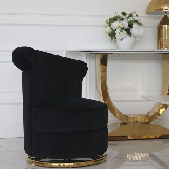 Designer Armchair, velvet, black, gold FLOWER