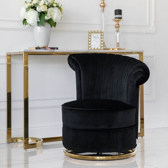 Designer Armchair, velvet, black, gold FLOWER
