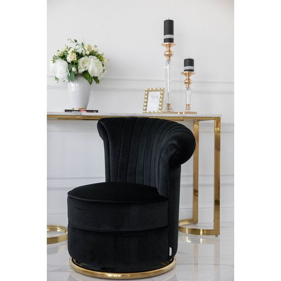 Designer Armchair, velvet, black, gold FLOWER