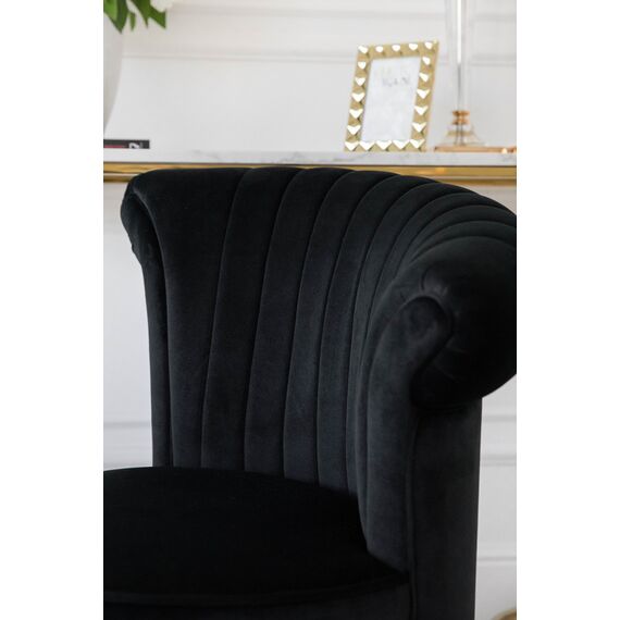 Designer Armchair, velvet, black, gold FLOWER